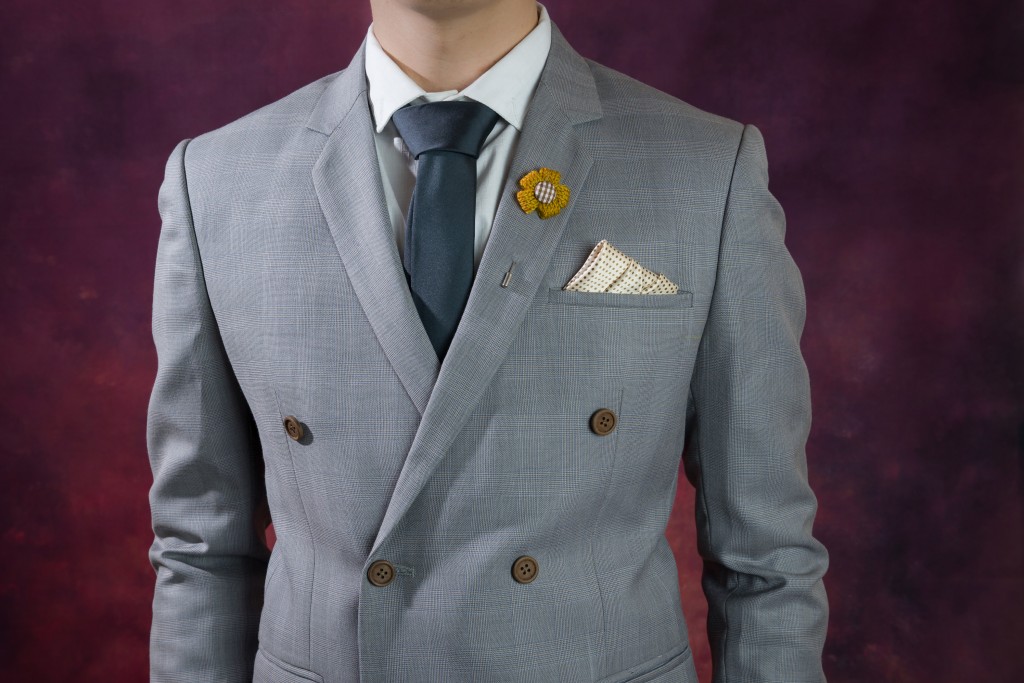 grey suit plaid texture, double breasted